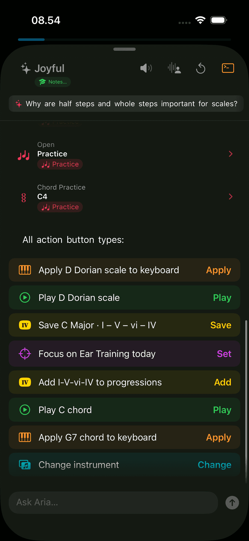 Aria context-aware action chips