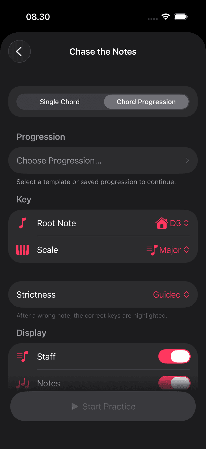 Chord progression setup