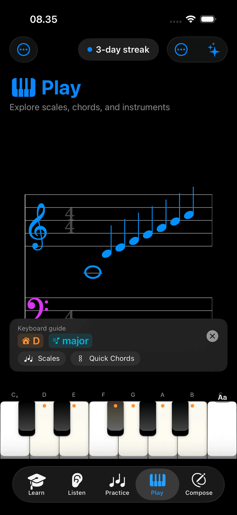 Play mode keyboard interface