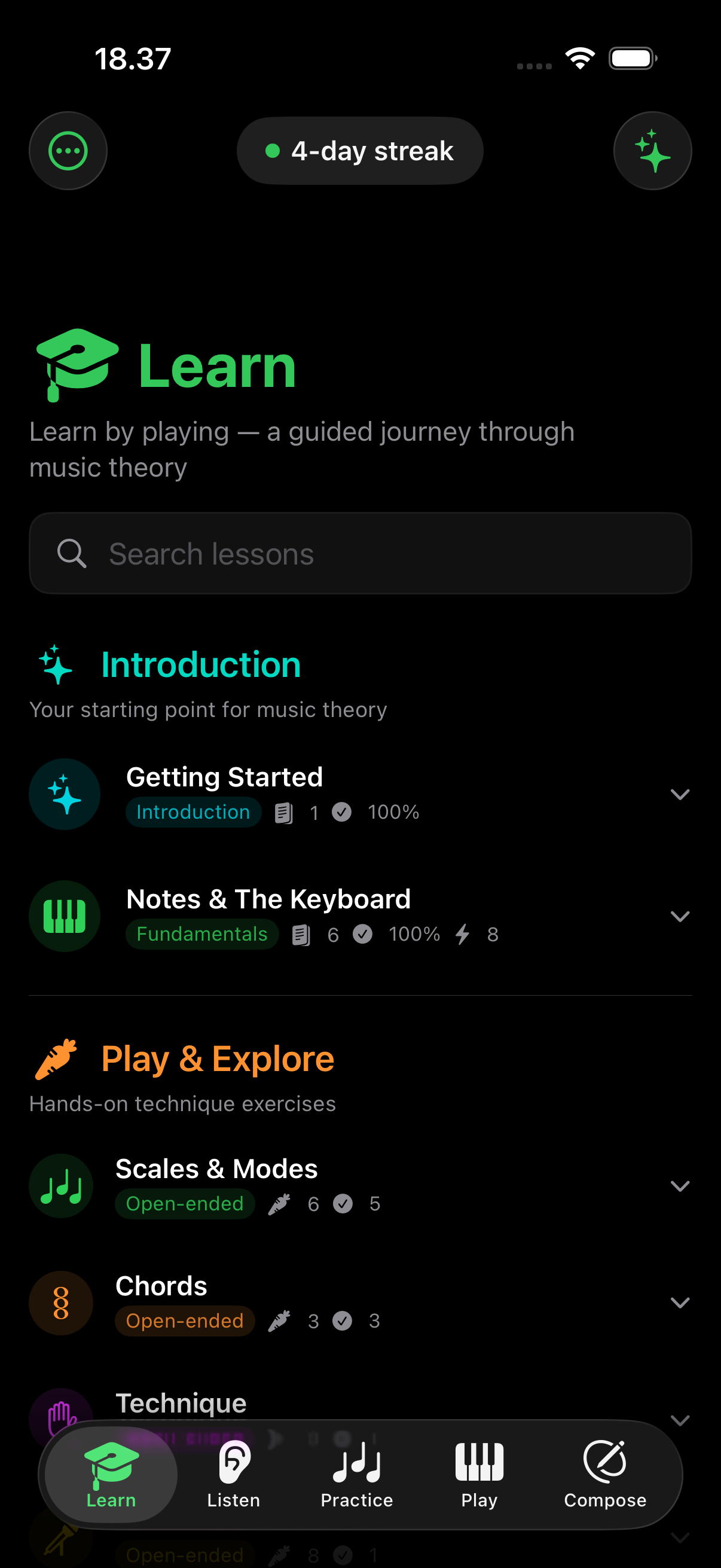 Learn mode list