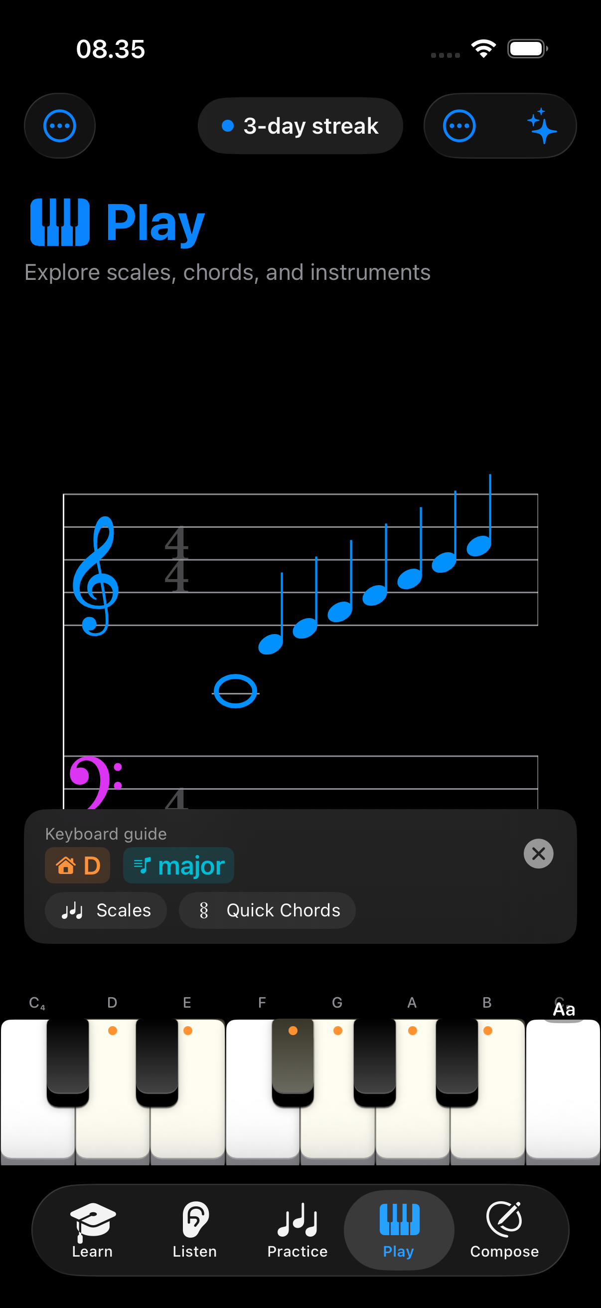 Tiny Instrument Play keyboard guide